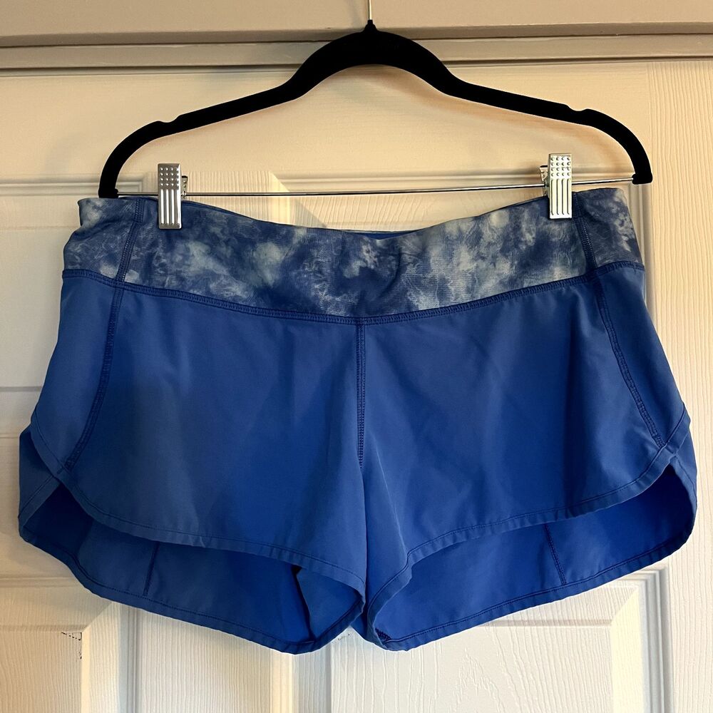Lululemon Speed Shorts Women's size 10 Pipe Dream Blue Tidal Trip Yoga Gym 3"